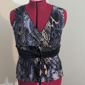 Marie Claire | Black and Purple Patterned Women's Top